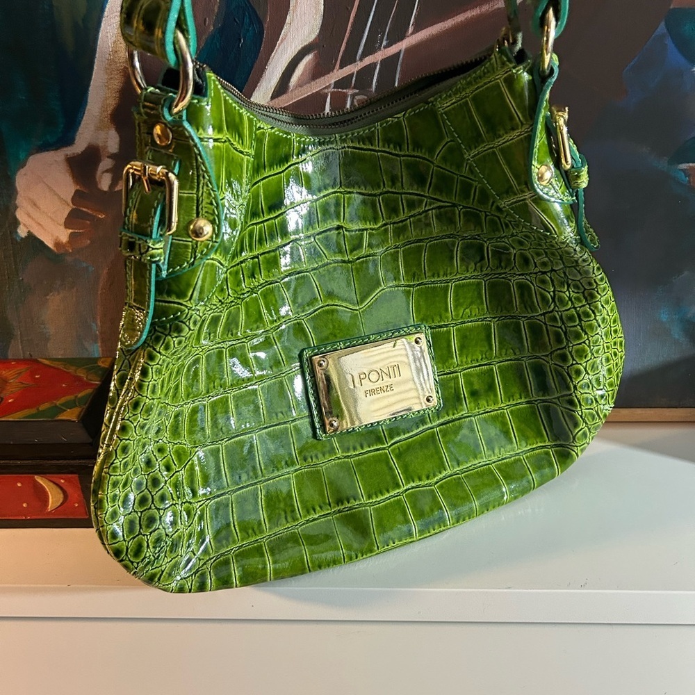 I PONTI FIRENZE Vintage Y2K 90's Lime Green Croc Shoulder Bag